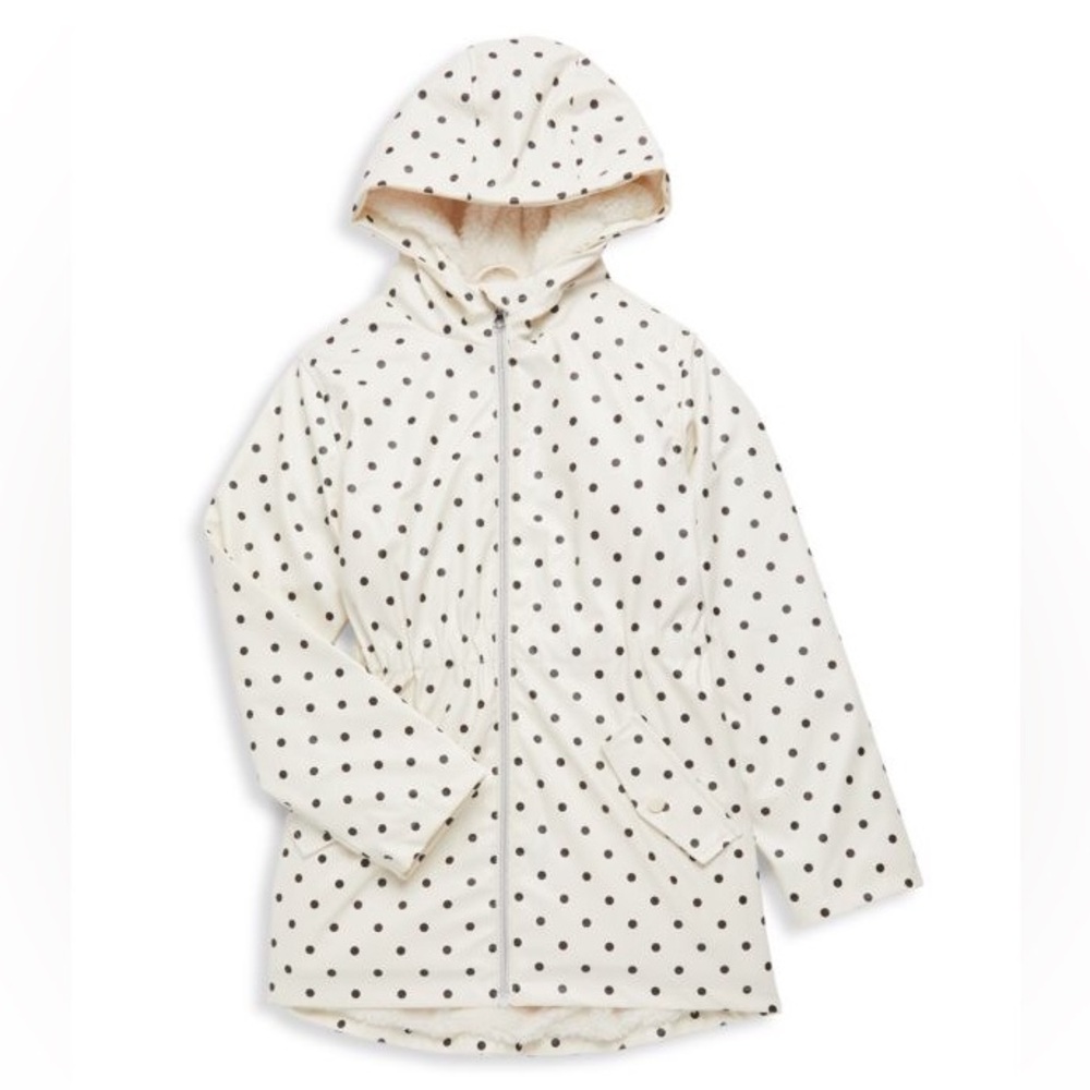 C&C California Polka Dot Rain Jacket Coat Faux Fur Lined